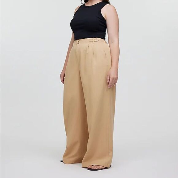 Madewell Harlow Wide-Leg Pant Women Size 6 Desert Dune Linen Blend Casual Boho - Picture 2 of 13